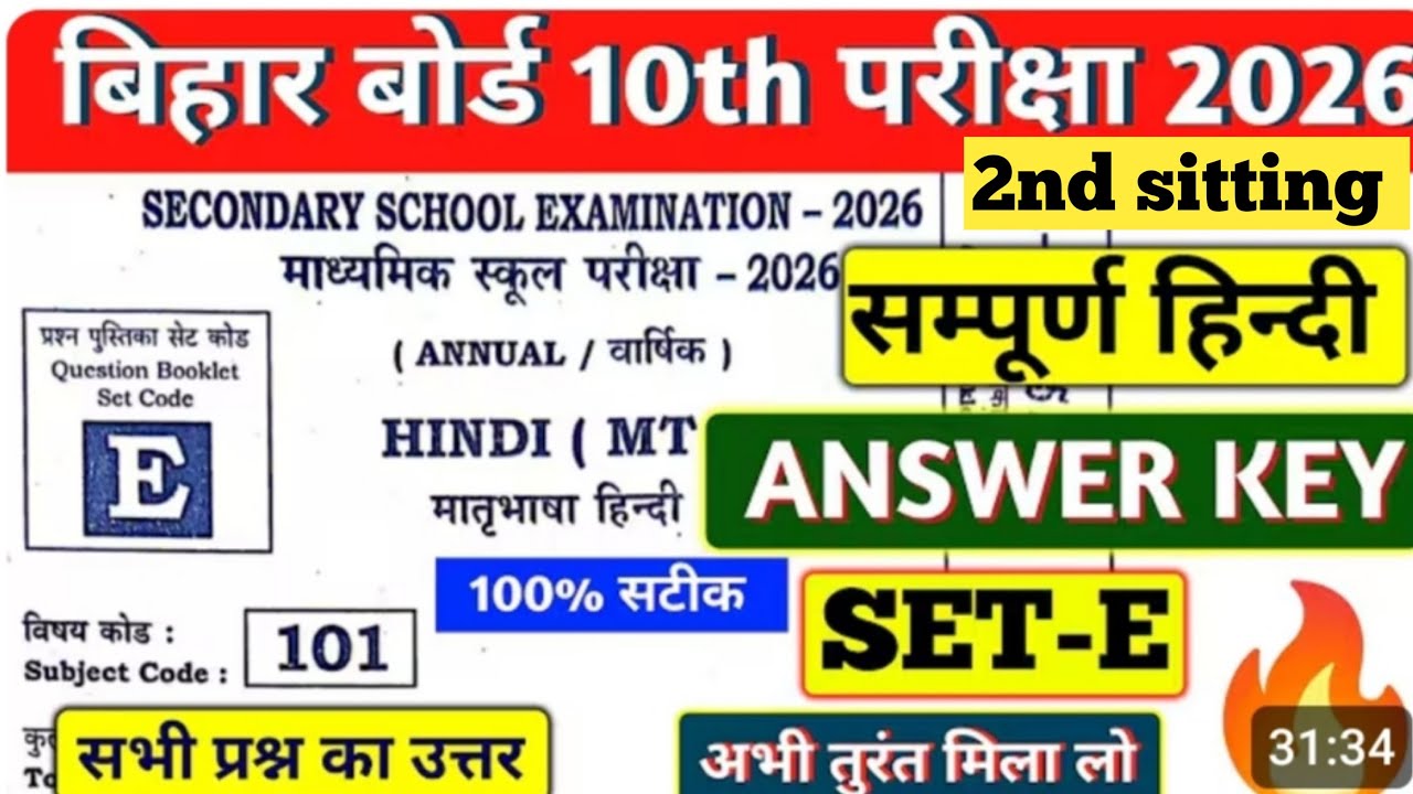 Bihar Board 10th Hindi Answer Key 2026 | Matric Hindi Objective Answer Key | Sudhanshu sir