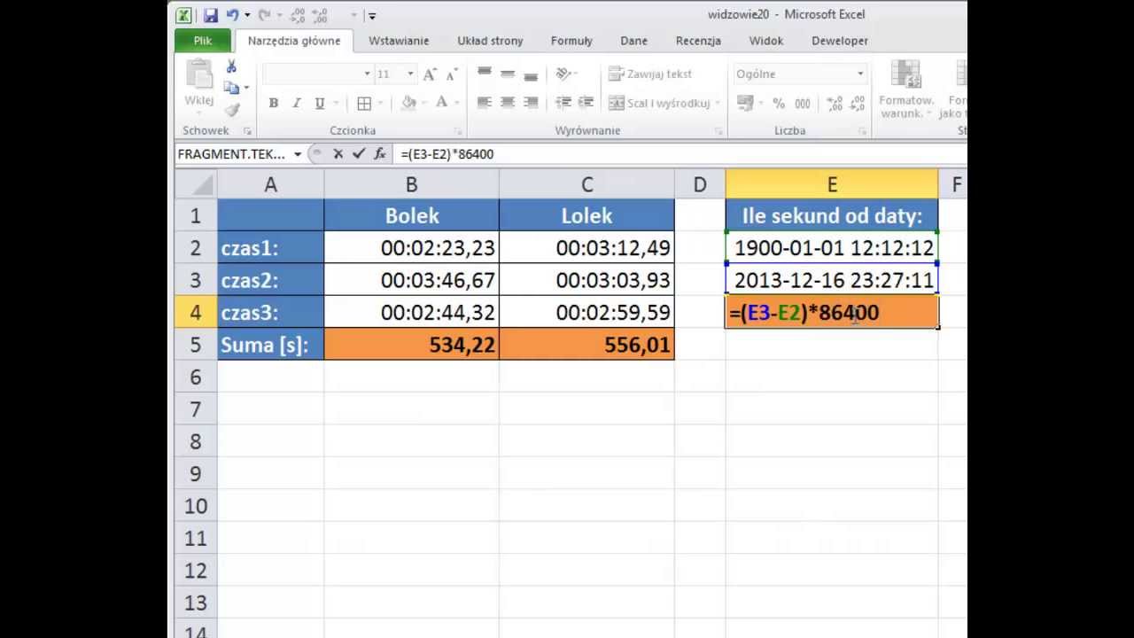 Excel - Ile sekund minęło od wybranej daty - widzowie #20
