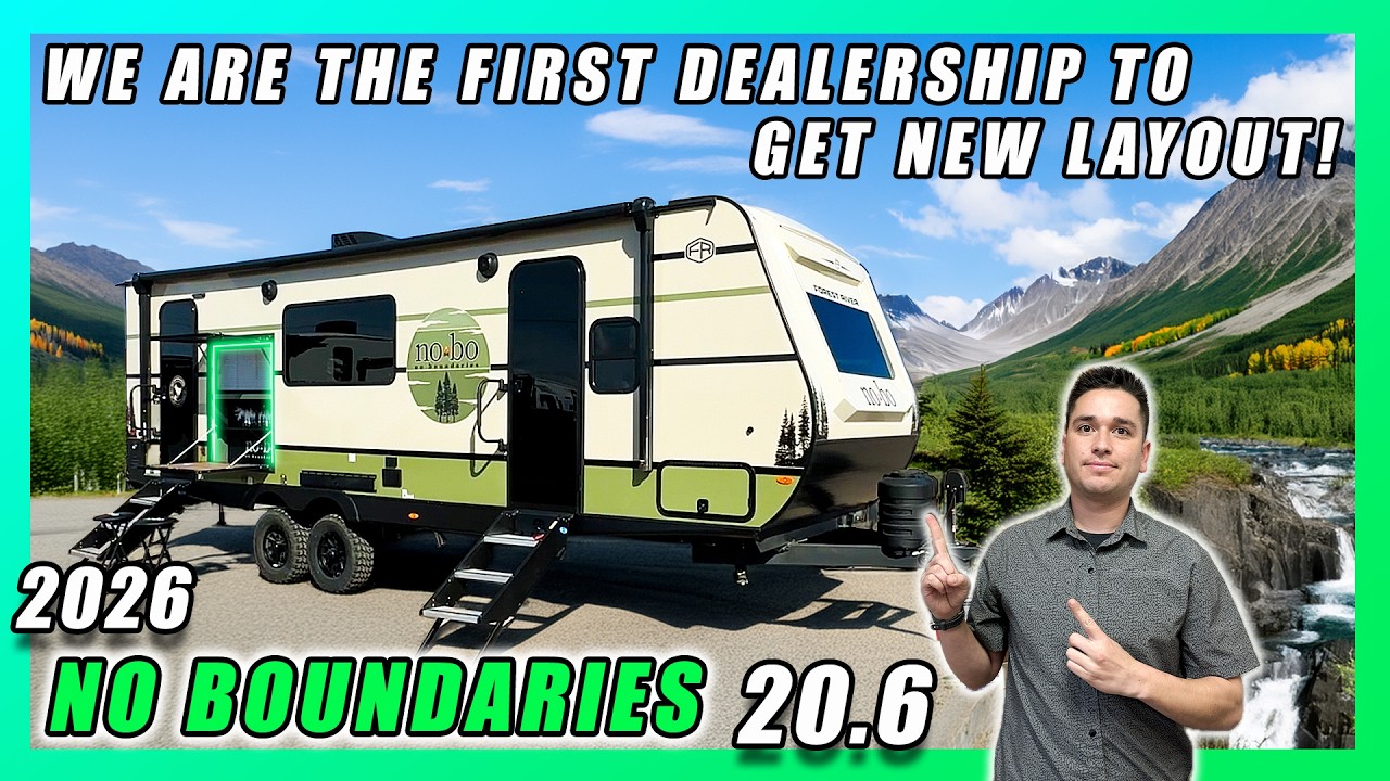 2026 NO BOUNDARIES 20.6 THIS AWARD WINNING COUPLES TRAILER HAS INSIDE & OUTSIDE BAR. NEW FAVORITE RV