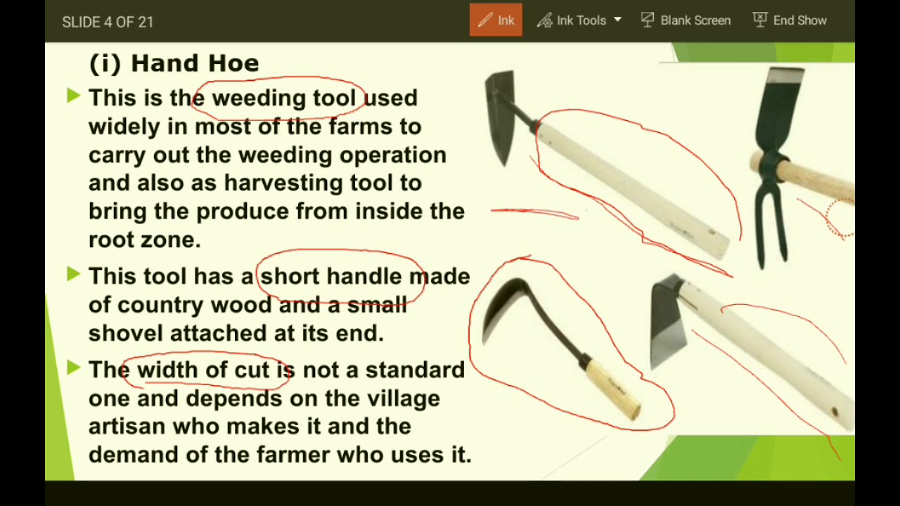 Study of Interculture Equipment, Hand hoe, Wheel hoe,Engg- 232,