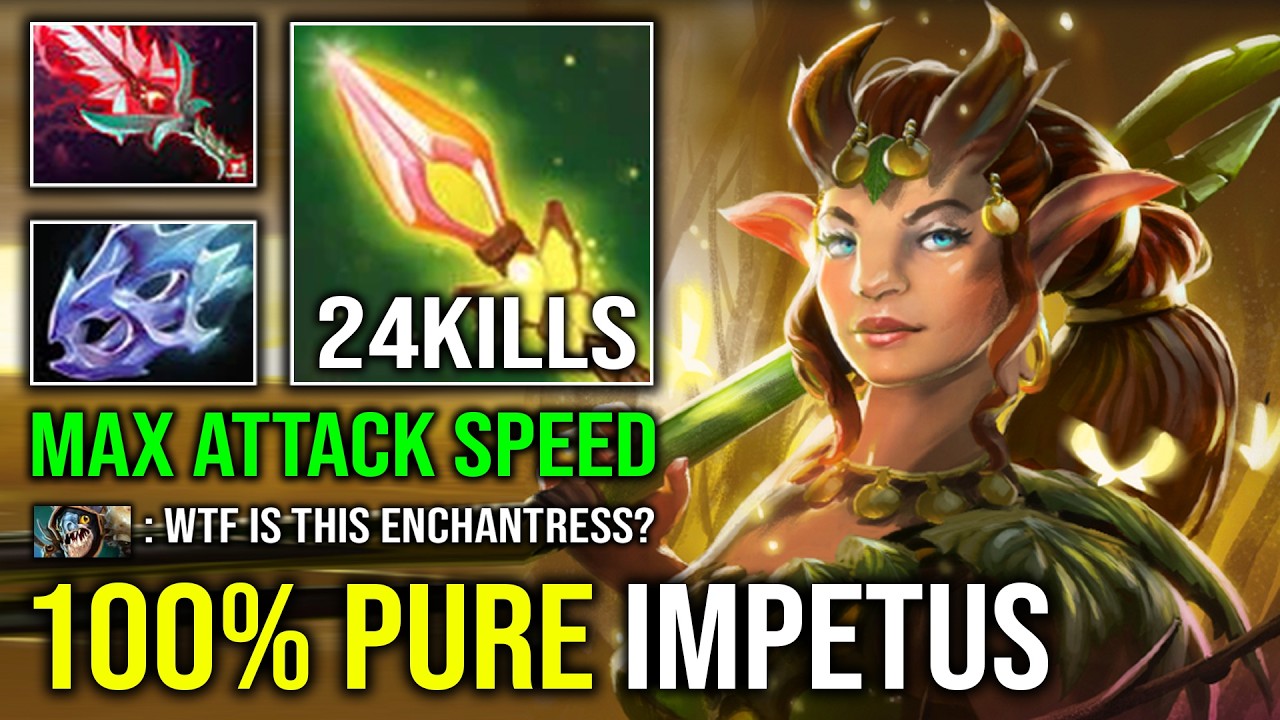 How to 1v5 Solo Mid Enchantress with 100% Pure Impetus Max Attack Speed Moon Shard Dota 2