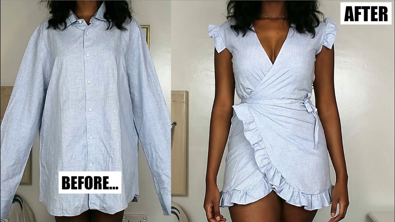 DIY Ruffle Wrap Dress From A Men's Shirt!! | Men's Shirt Refashion