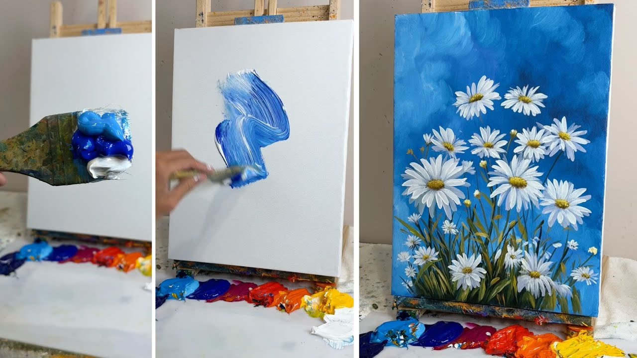 How to Paint Beautiful Daisies Against a Blue Sky | Easy Acrylic Painting Tutorial #042