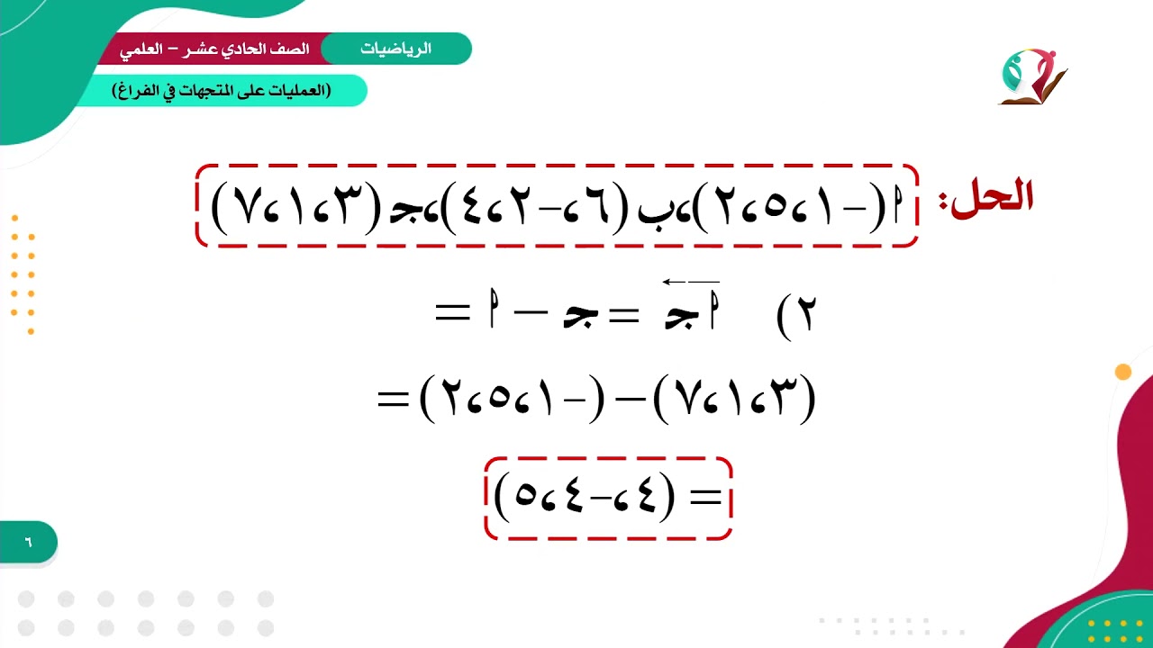 الرياضيات 11 - العلمي - الفصل 1 | العمليات على المتجهات في الفراغ
