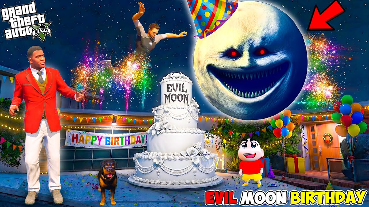The Moon Wakes up & Franklin Celebrate its Birthday | Evil Moon Birthday Party in GTA 5