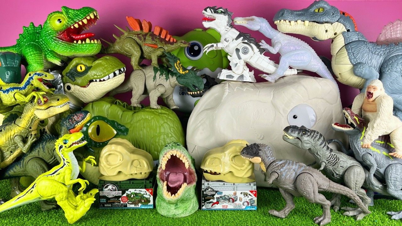Satisfying ASMR Unboxing Jurassic World Dinosaur T-rex Spinosaurus Stegosaurus Raptor Baryonyx Egg