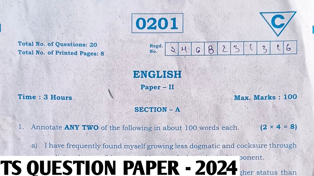 English inter 2nd year question paper 2024 | inter 2nd year english previous question papers ts