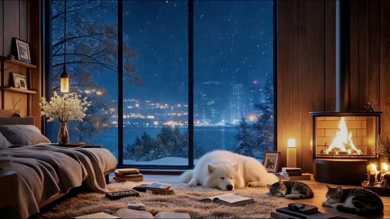 Fireplace Sounds for Sleep | Snowy Window Cabin | Fall Asleep Fast Tonight