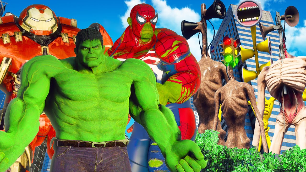 Team Hulk Army & Spider Hulk & Hulk Buster VS Angry Siren Head Army - SKGaming Epic Battle