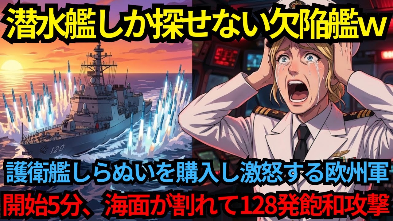 「潜水艦しか探せない欠陥艦ｗ」護衛艦しらぬいを嘲笑う欧州連邦軍→開始5分、海面が割れて100発の火柱が包囲！女提督「海そのものが砲台だと…！？」#海外の反応#自衛隊#漫画