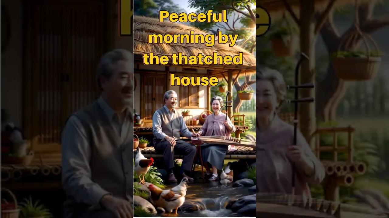 Peaceful morning by the thatched house  