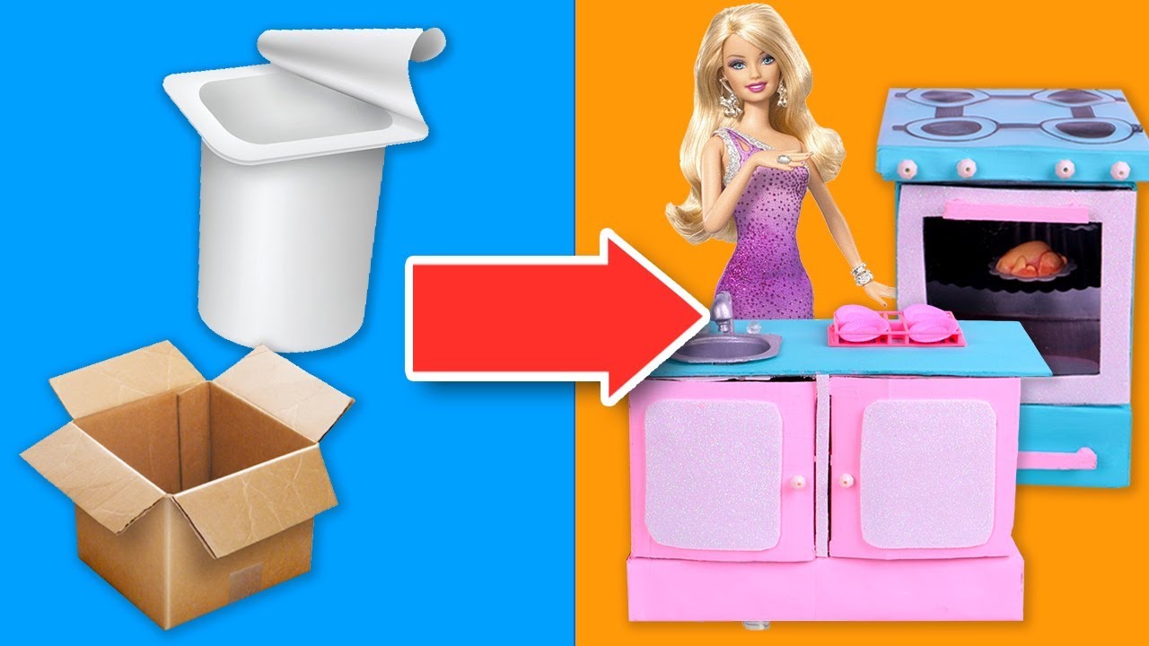 💖 COCINA MINIATURA para BARBIE 🍳ESTUFA, COMEDOR y ALACENA 🍽 Manualidades Fantásticas