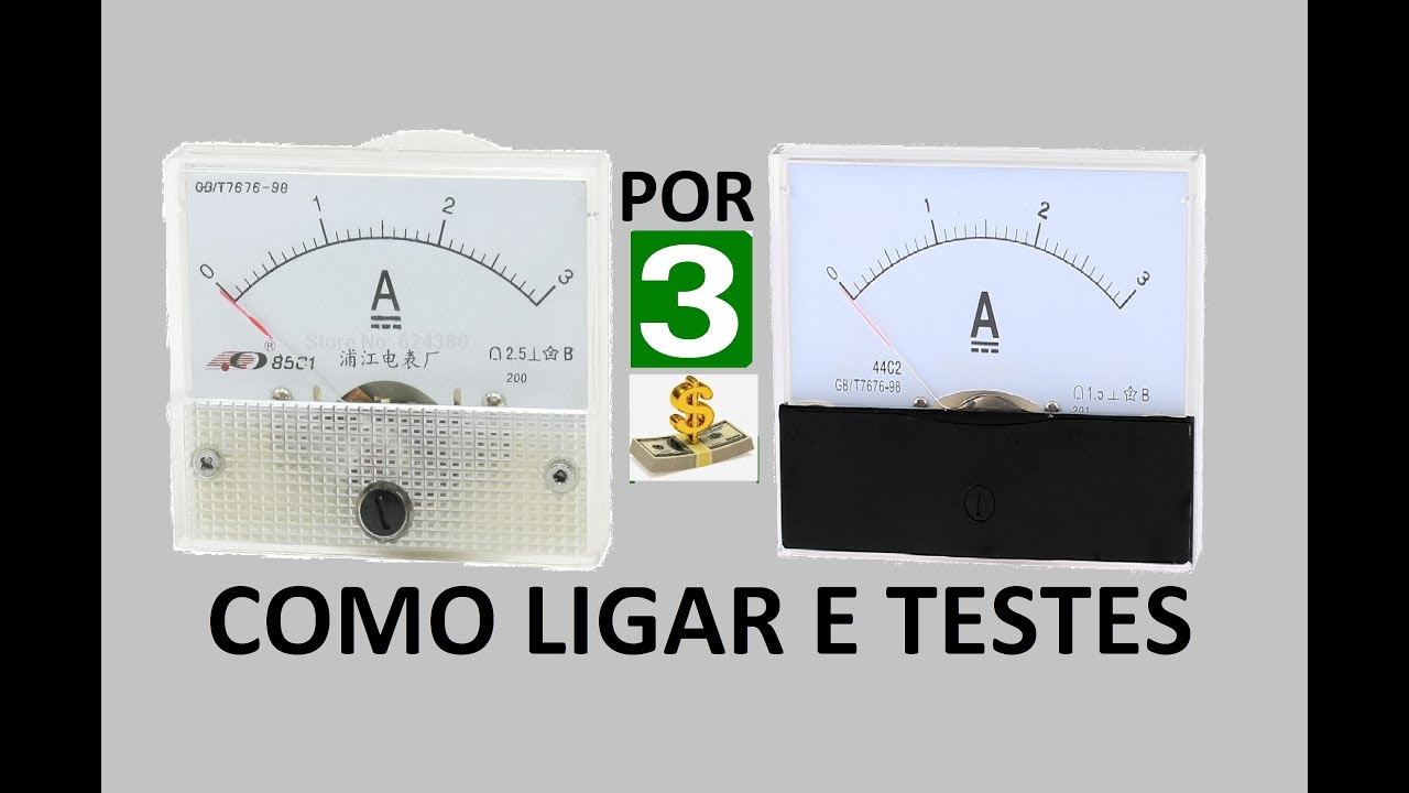 Amperímetro analógico DC Por 3 Dólares Como instalar e testes !