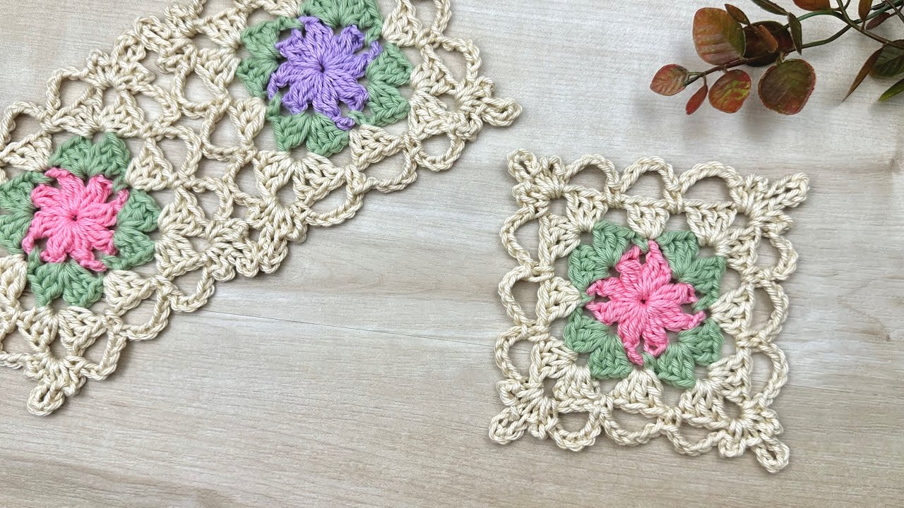 Square de croche delicado e facil/ Square rendado/ Granny square crochet flower