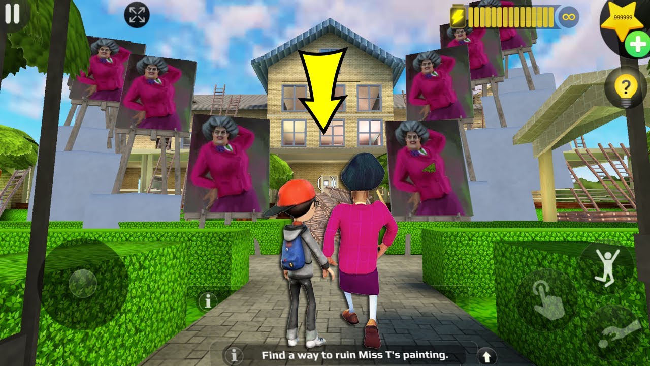 Miss T portrait painting ,and ladders in Chapter Update Teacher Scary 3D Android Game |  part 2624