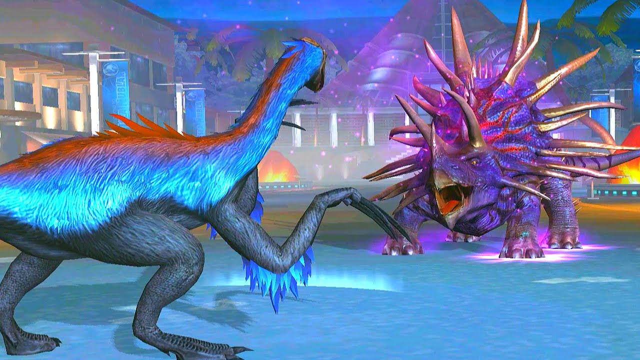 THERIZINOSAURUS GEN 2 VS JUGGERNAUT 32 VS TYRANNOLOPHOSAURS SCORPIOS REX | JURASSIC WORLD THE GAME
