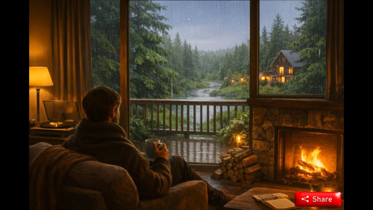 Rainy Night Jazz ☔🔥 Cozy Fireplace Ambience | Dark & Slow Jazz for Relaxing, Study & Sleep (1 Hour)