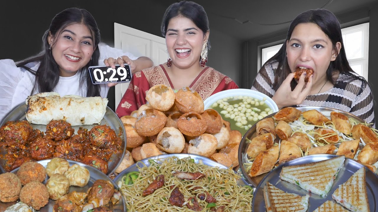 60 Seconds Golgappa, Spicy Momos, Spicy Roll, Sandwich, Chaap Chowmein, Spring Roll Eating Challenge