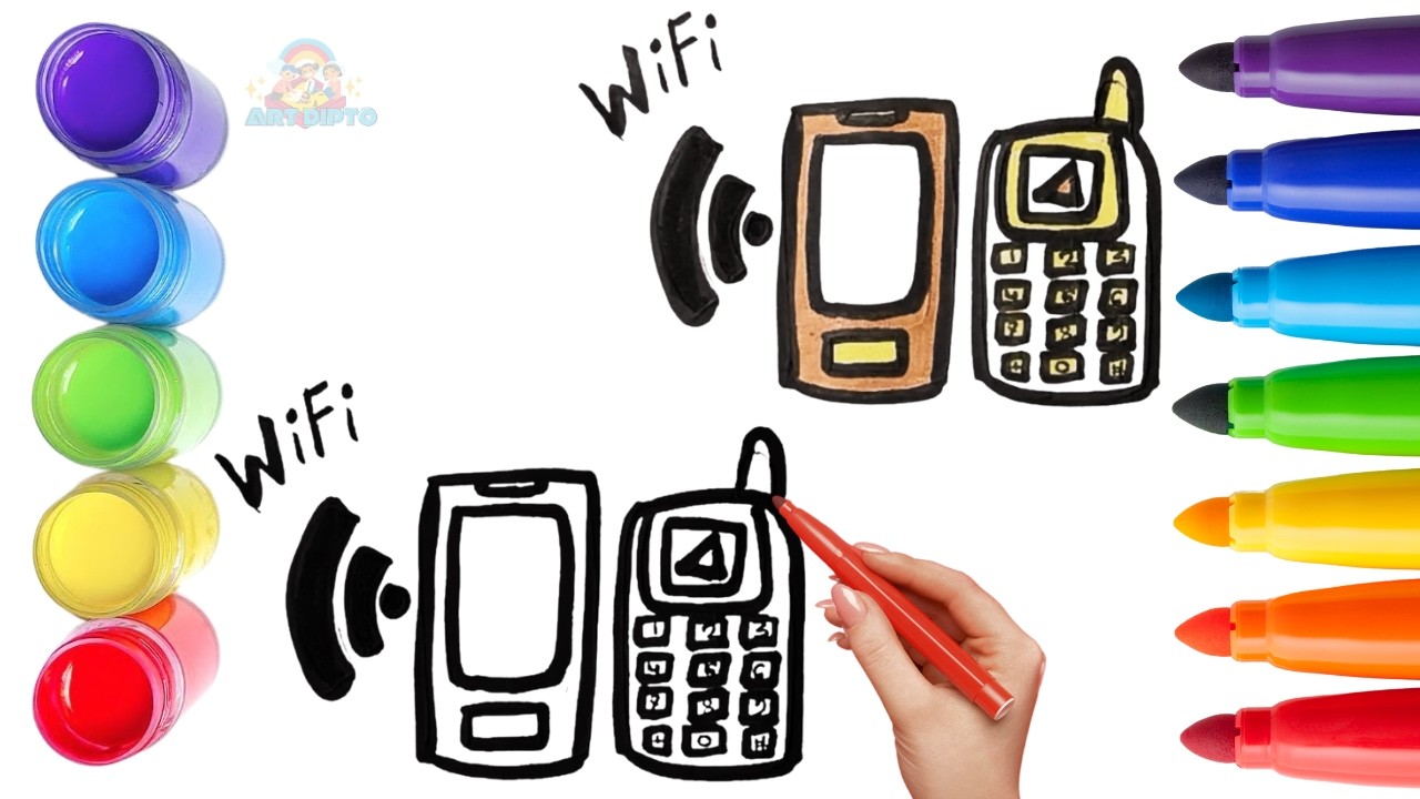 How To Draw cute Mobile Phone Drawing, Painting & Coloring For Kids and Toddlers_ Child Art 🐋🌈🎨