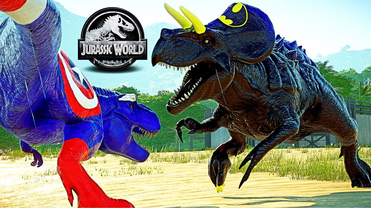 JWE 🌍 Batman Ultimasaurus, Captain America T-REX, Superman Spinosaurus, Hulk T-REX Dinosaurs Fight!