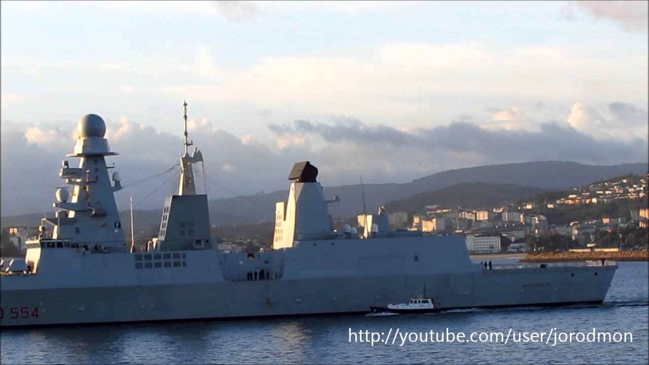 Italian destroyer D554 CAIO DUILIO leaving La Coruña