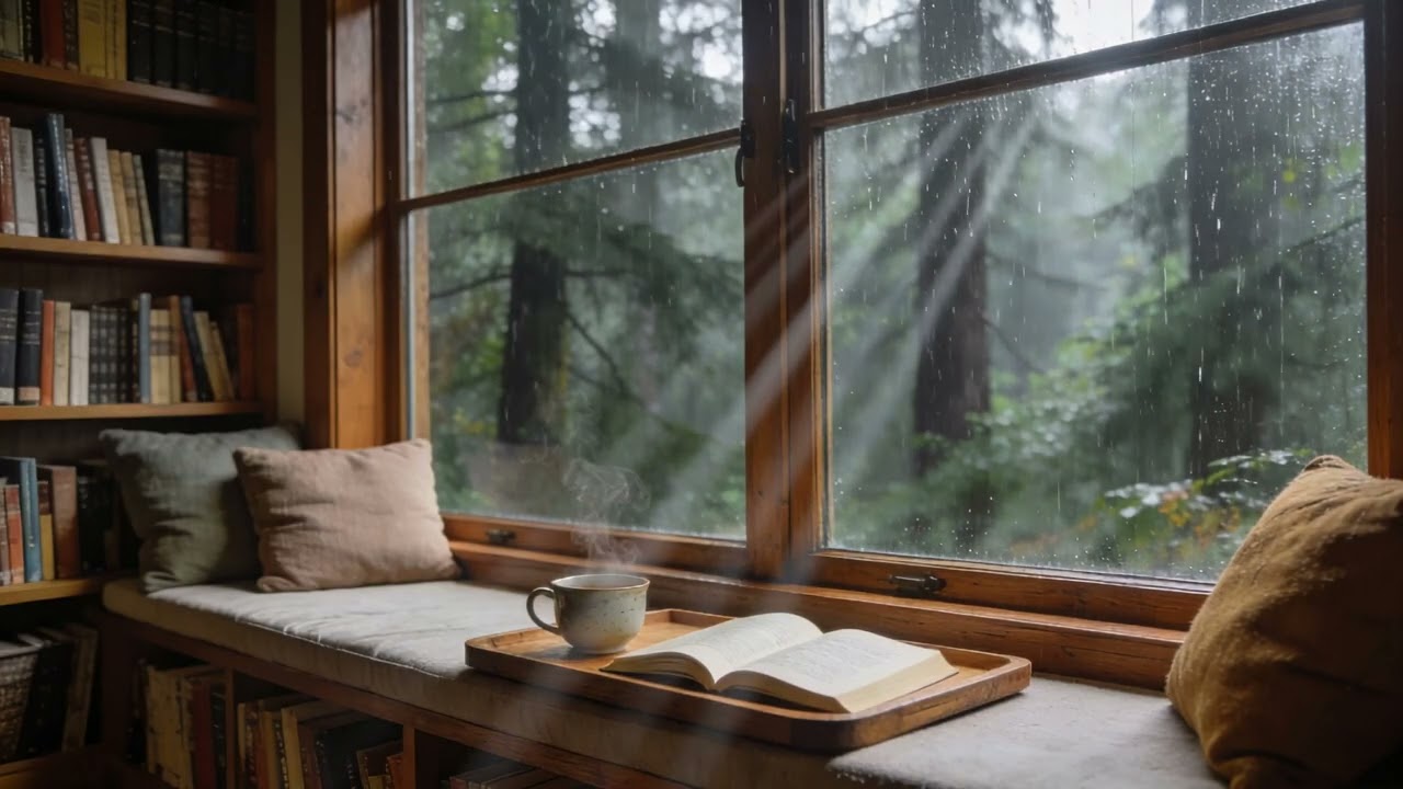 Calm Piano for Reading 🌧️ Cozy Rainy Library Ambience for Deep Focus