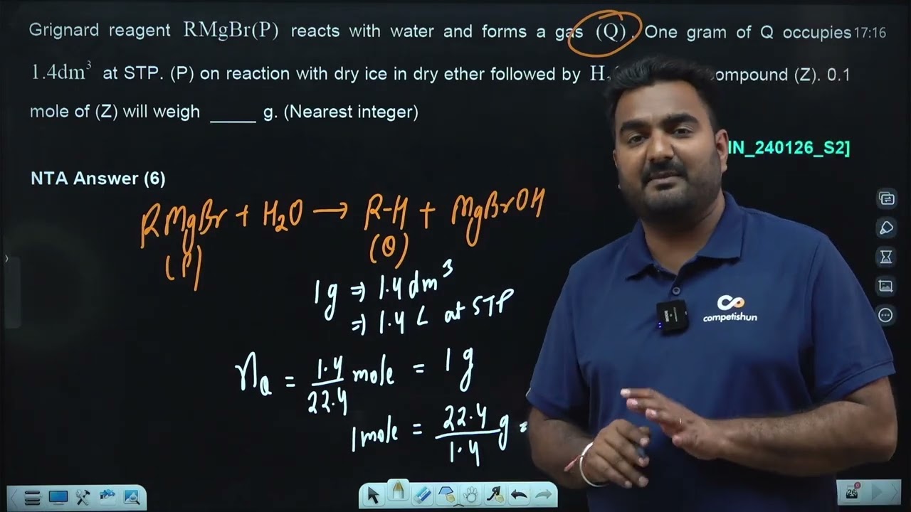 Grignard reagent reacts with water and forms a gas One gram 24 JAN 2026 SHIFT-2 JEE MAIN PYQ