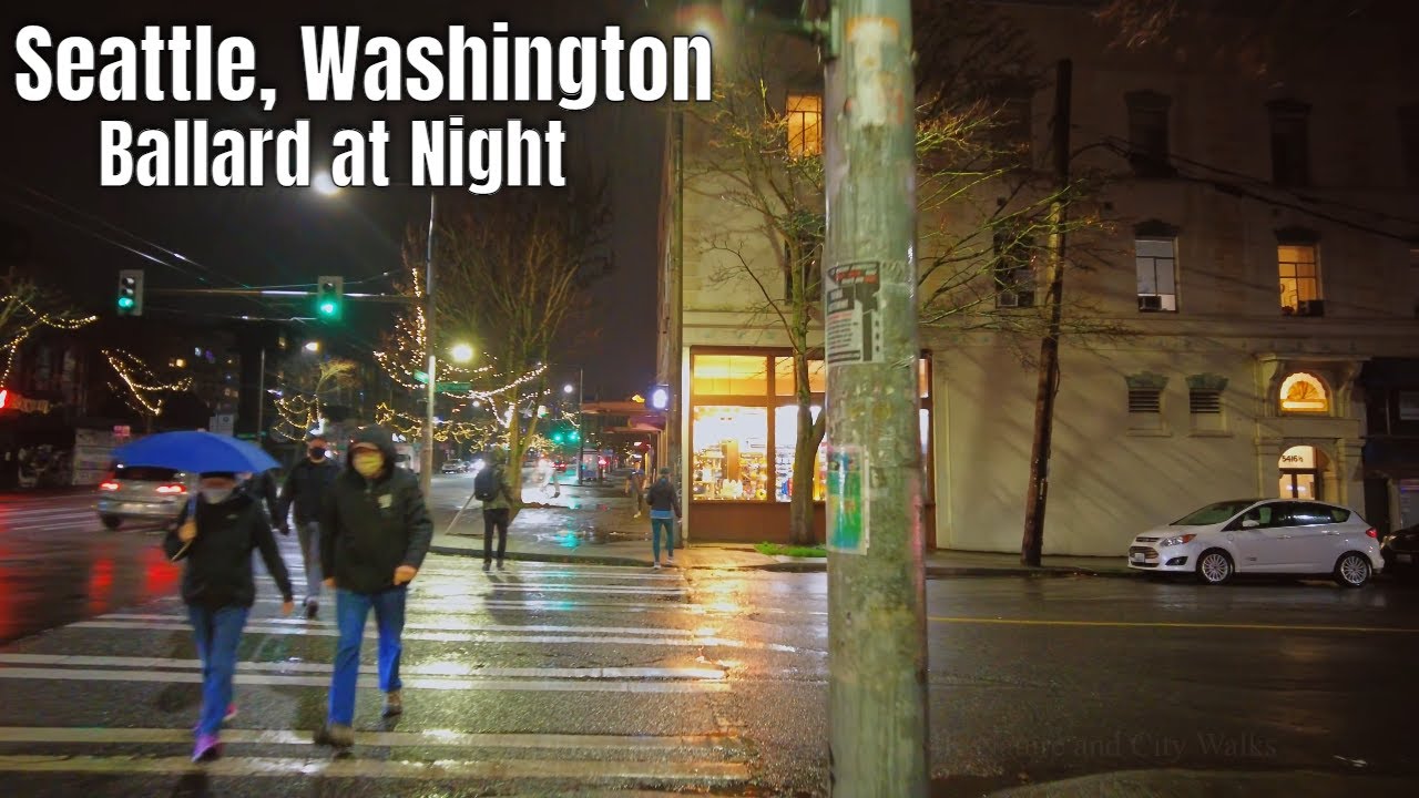 Seattle Rain Walk at Night - Ballard in December 4k
