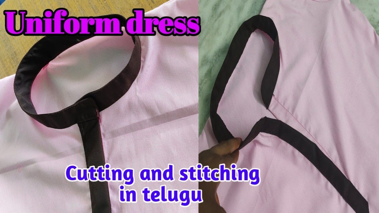 School uniform collar neck cutting and stitching in telugu/School uniform cutting and stitching