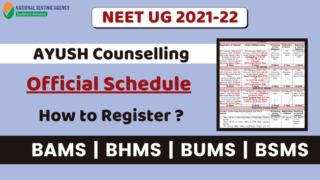 Ayush Counselling 2021 official schedule released | How to register? | bams,bhms,bums, bsms