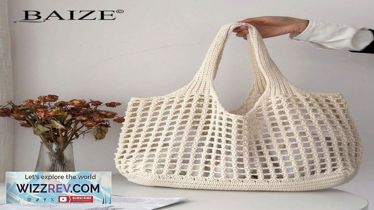 ENBEI Lightweight Foldable Hollow Handmade Woven Travel Bag Women's Casual Crochet Handbag