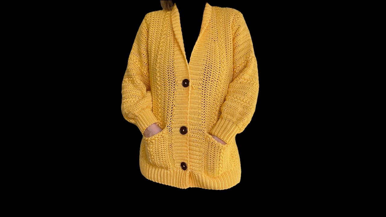 Cómo tejer un Cardigan / Suéter abierto a crochet.  Talla S-M.  Hermoso, Fácil y Rápido (Español)