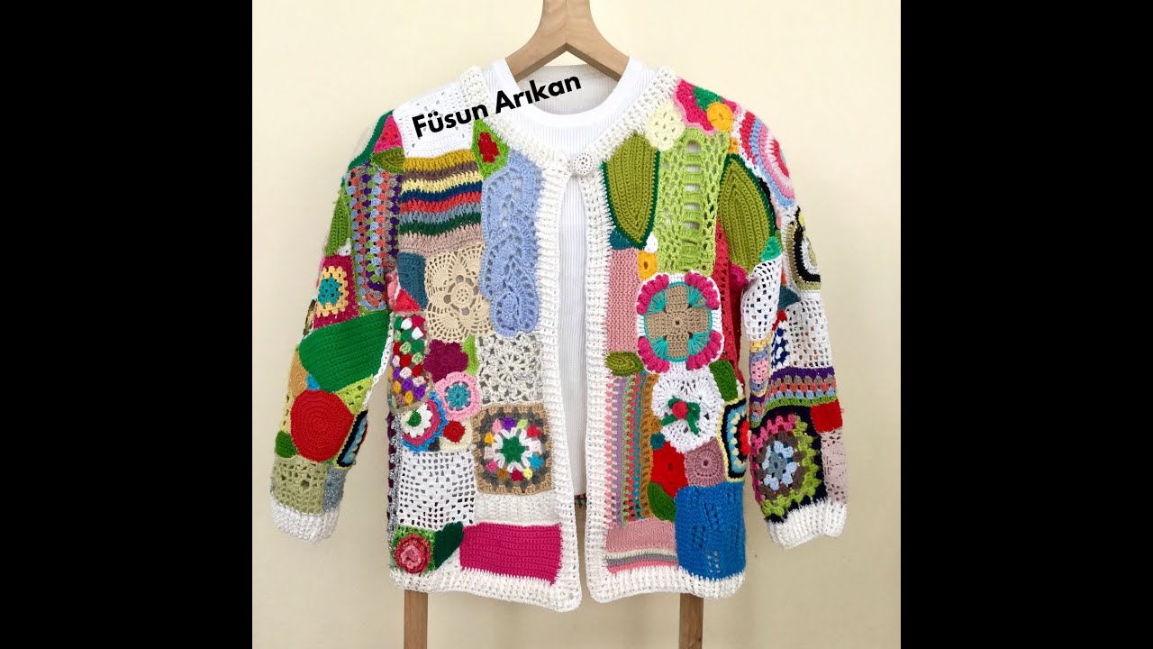ARTAN İPLERİ VE MOTİFLERİ DEĞERLENDİRME PATCHWORK HIRKA  (PATCHWORK CARDİGAN USİNG LEFTOVER YARNS )