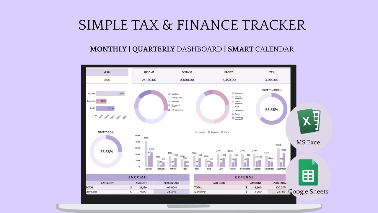 Annual Income, Expense & Tax Tracker (One Spreadsheet)