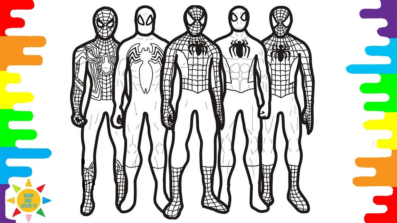 Spiderman Different Forms and Venom Coloring Pages/Superheroes Coloring/Draw and Color Tv