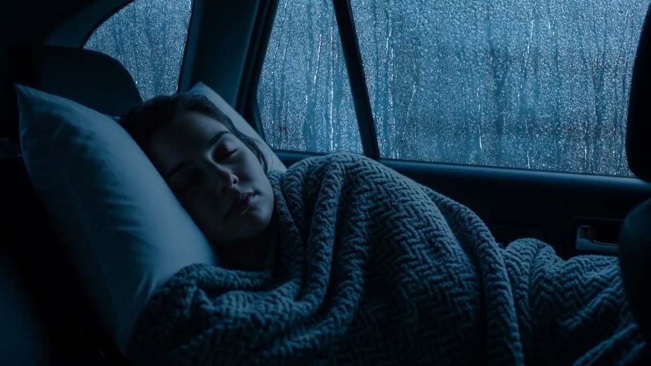 Sleep Soundly in 3 Minutes with Heavy Rain and Thunder on Car Roof at Night