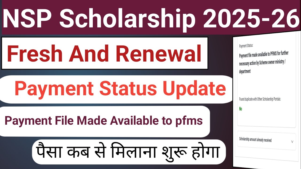 NSP Payment 2025-26 | NSP Payment Status | Payment File Made Available to pfms | Payment Milega 