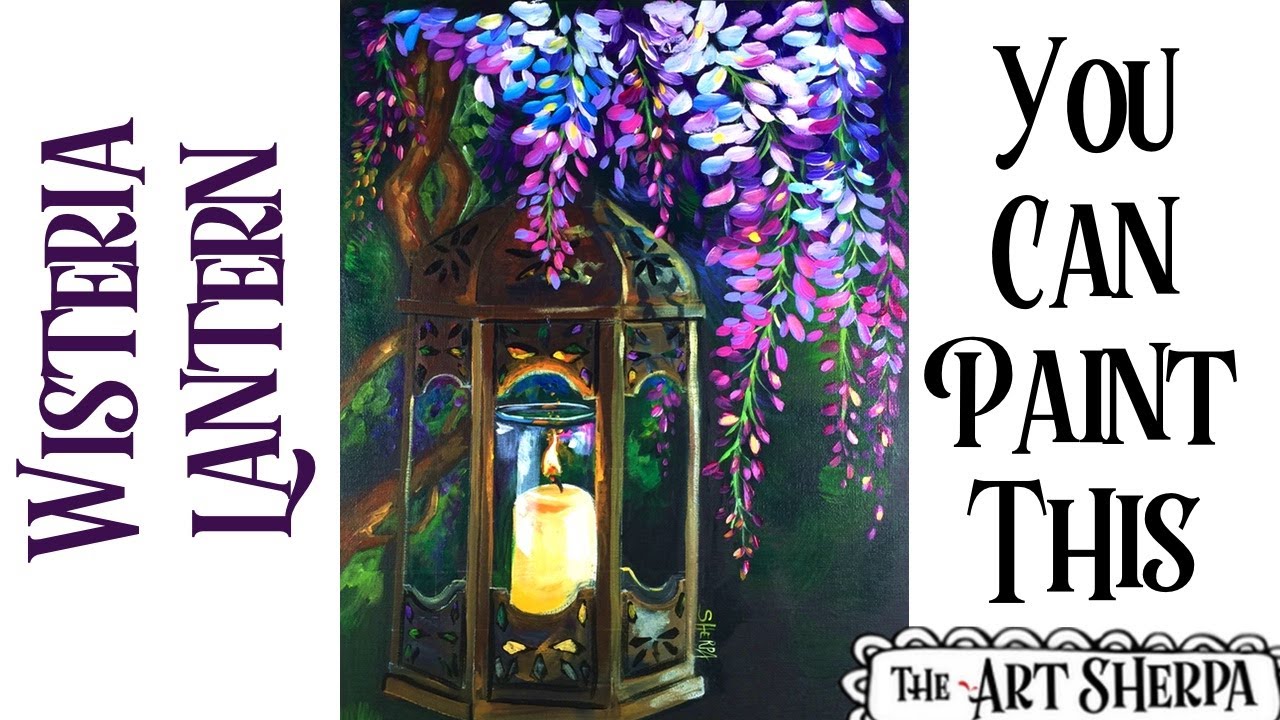 Wisteria and glowing Lamp Easy Acrylic painting tutorial step by step Live Streaming | TheArtSherpa