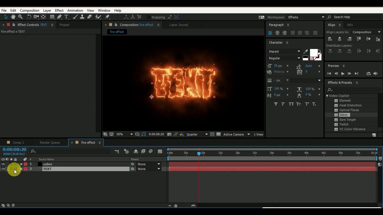 AFTER EFFECT TUTORIAL HOW TO CREATE FIRE TEXT BURNING EFFECT STANCO STOCK TUTORIALS