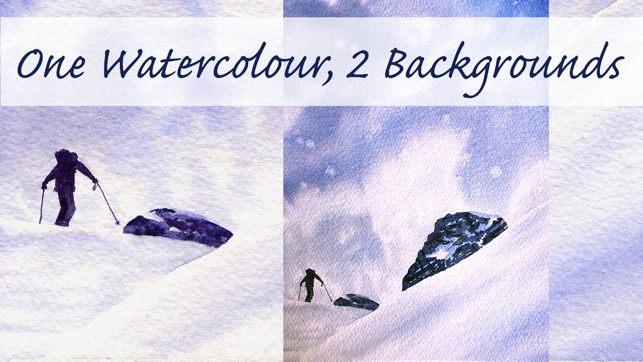 One Painting, Two Backgrounds - Mountain and Skier Watercolour Painting Time-lapse with Voice Over