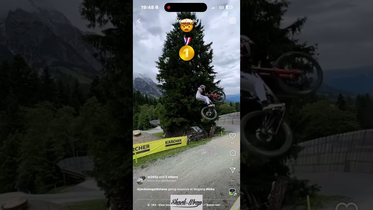 Jackson goldstone jumping to wall ride @ leogang  #bikes #shorts #fyp #jump #leogang #uci #downhill