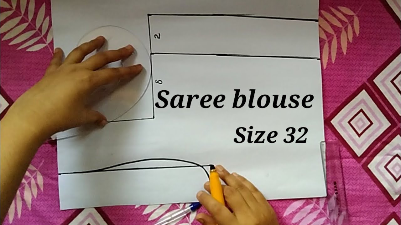 saree blouse size 32 cutting part 1 in malayalam/blouse paper cutting/blouse pattern drawing part 1