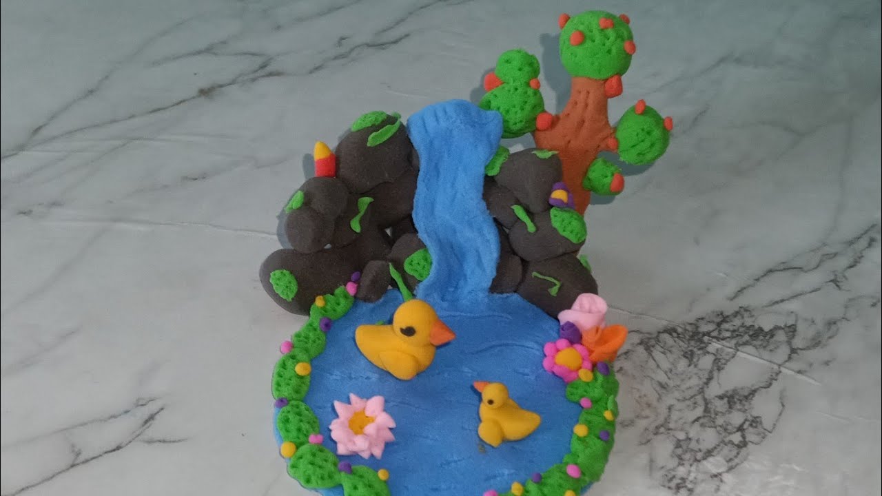 How to make miniature waterfall in ducks with clay ☺️ 