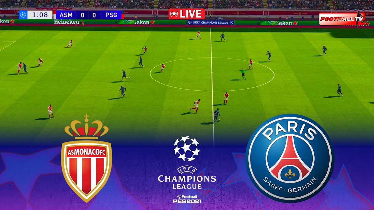 🔴LIVE : MONACO vs PSG - UEFA Champions League 2025/26 | Pes 21 Simulation Gameplay