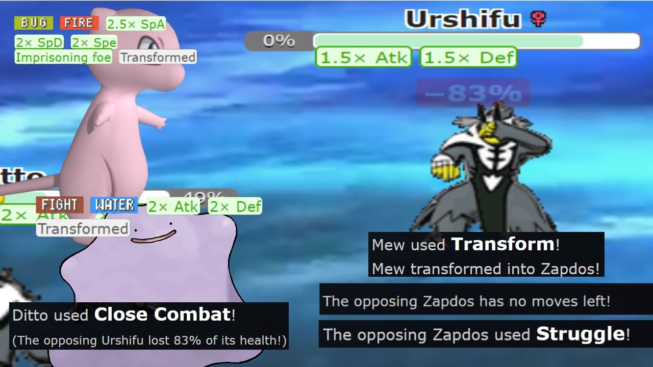 Impostor Ditto + Imprison Mew kills everyone in trademarked (Pokemon Showdown)