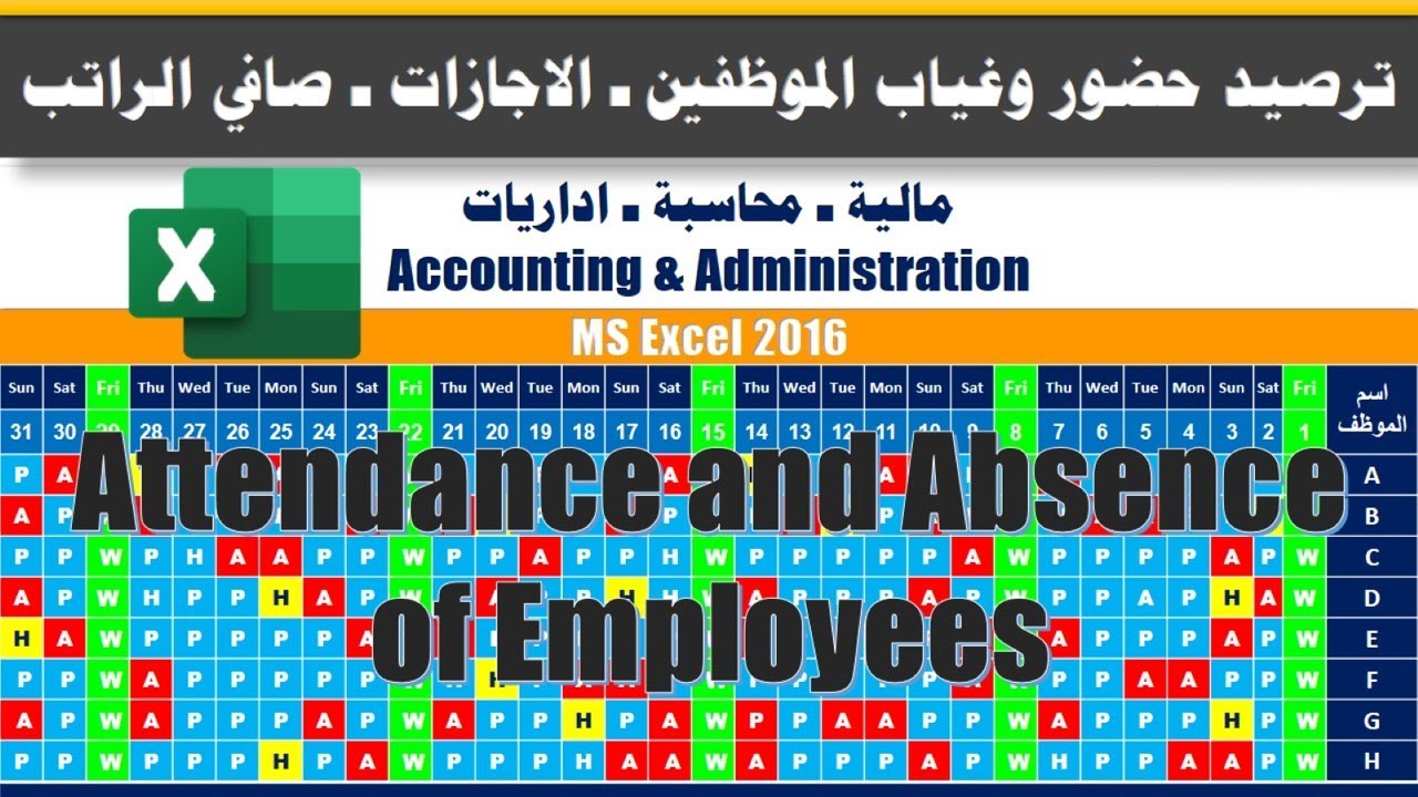 مالية ومحاسبة ـ 94 ـ كشف حضور وغياب الموظفين خلال الشهر والراتب الصافي لكل موظف