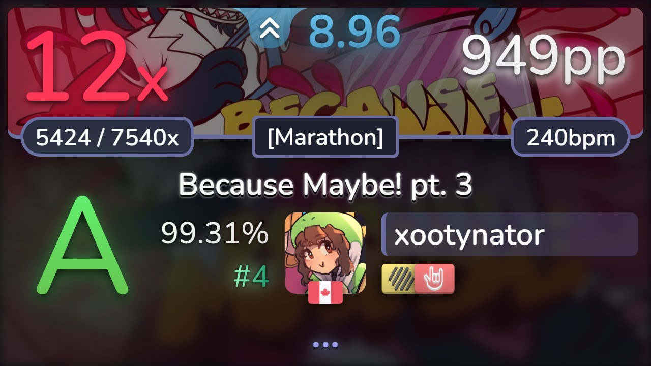 9⭐ xootynator | Renard - Because Maybe! pt. 3 [Marathon] +HDHR 99.31% #4 | 949pp 12❌ - osu!