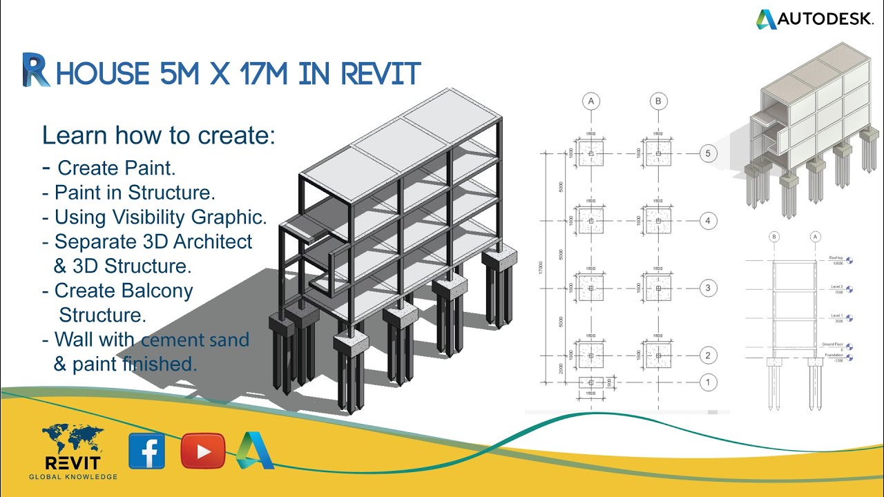 Revit Beginner Tutorial EP3 -Create Paint, Slab, Visibility Graphic & Wall Finished- House 5m x 17m