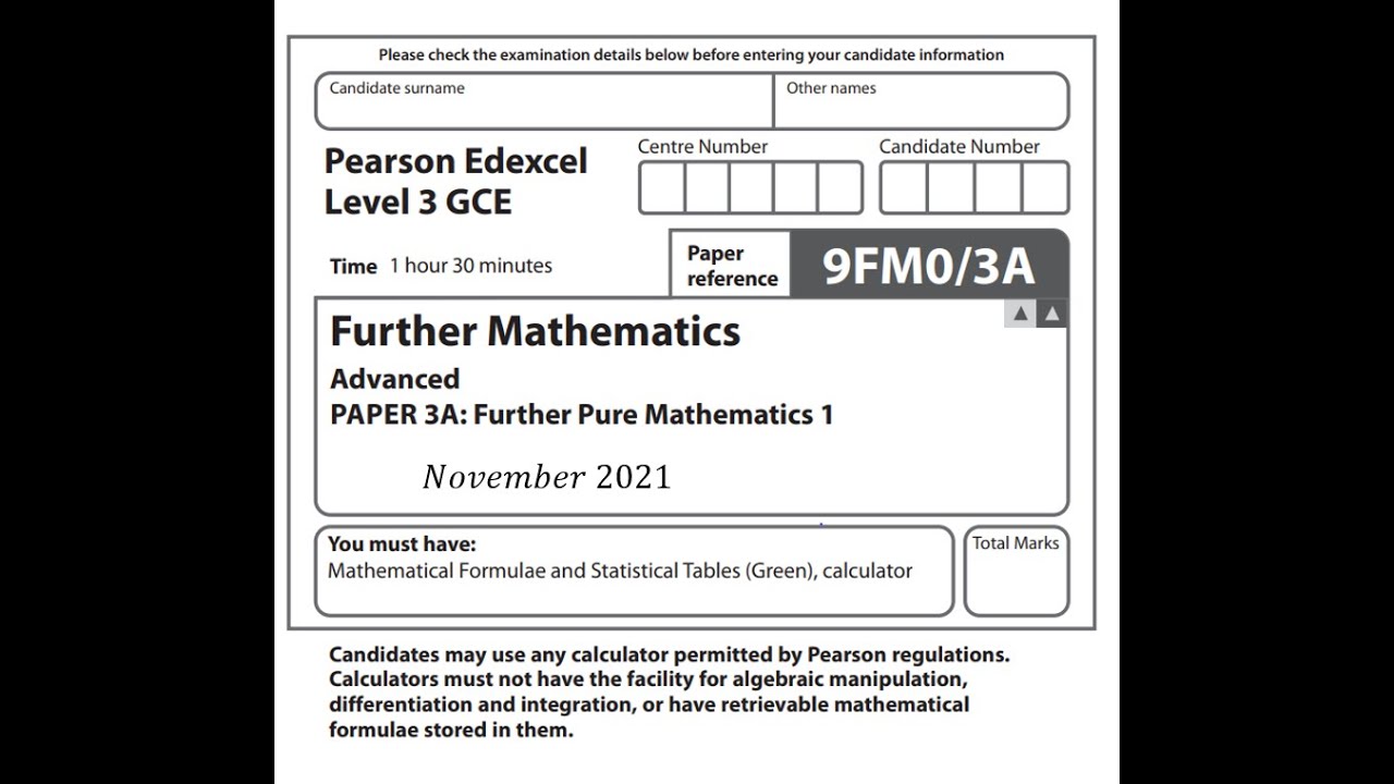 FP1 2021 Pearson Edexcel Further Maths A level