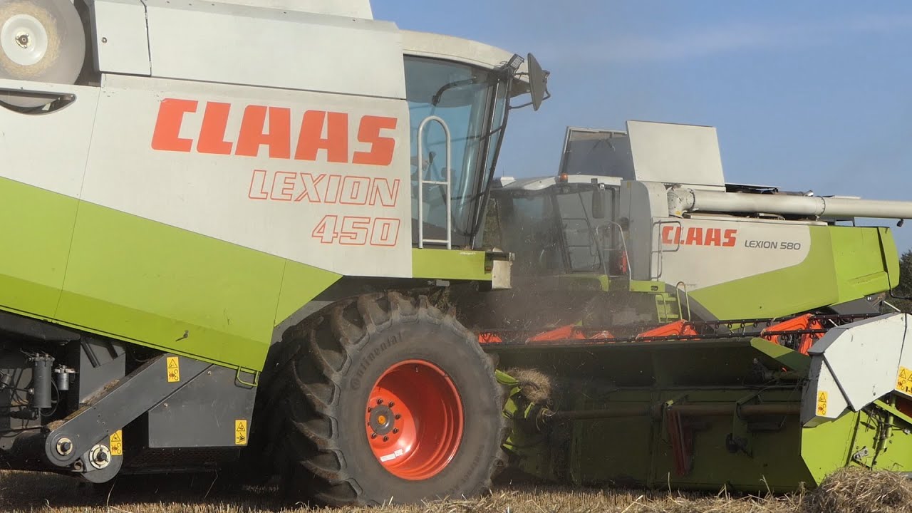 Claas Lexion 450 & 580 w/ Tracks out in the field harvesting Barley | Danish Agriculture
